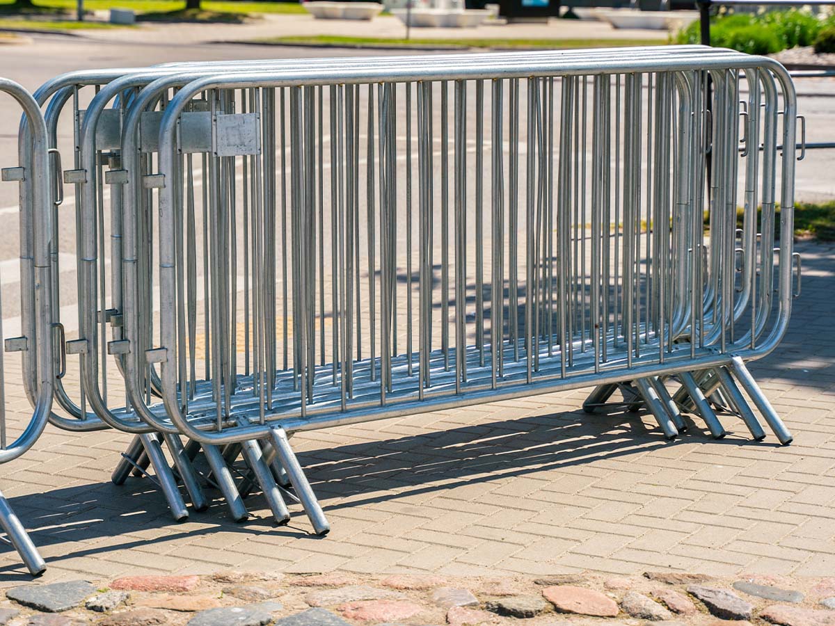 Temporary crowd-control fencing in Kingston Massachusetts